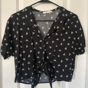 Black and White Cropped Button Up
